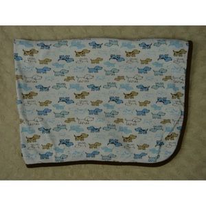 Little Me Puppy Dog Baby Blanket Blue Tan White Brown Thin Single Ply Lovey